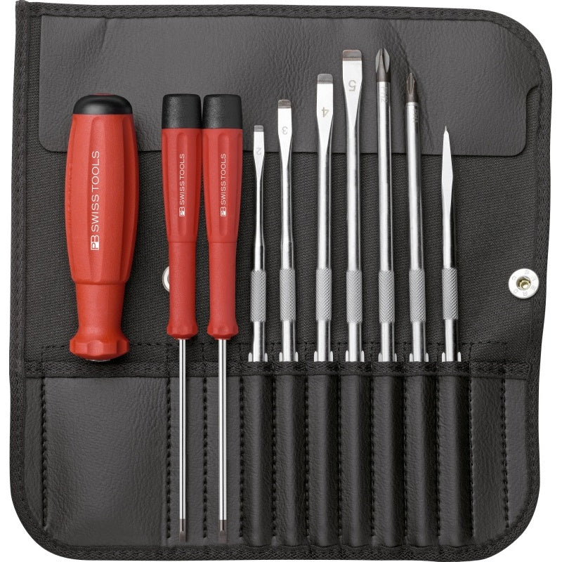 PB 8215.A - SwissGrip Screwdriver Set with Interchangeable Blades in a Leather Roll-Up Case