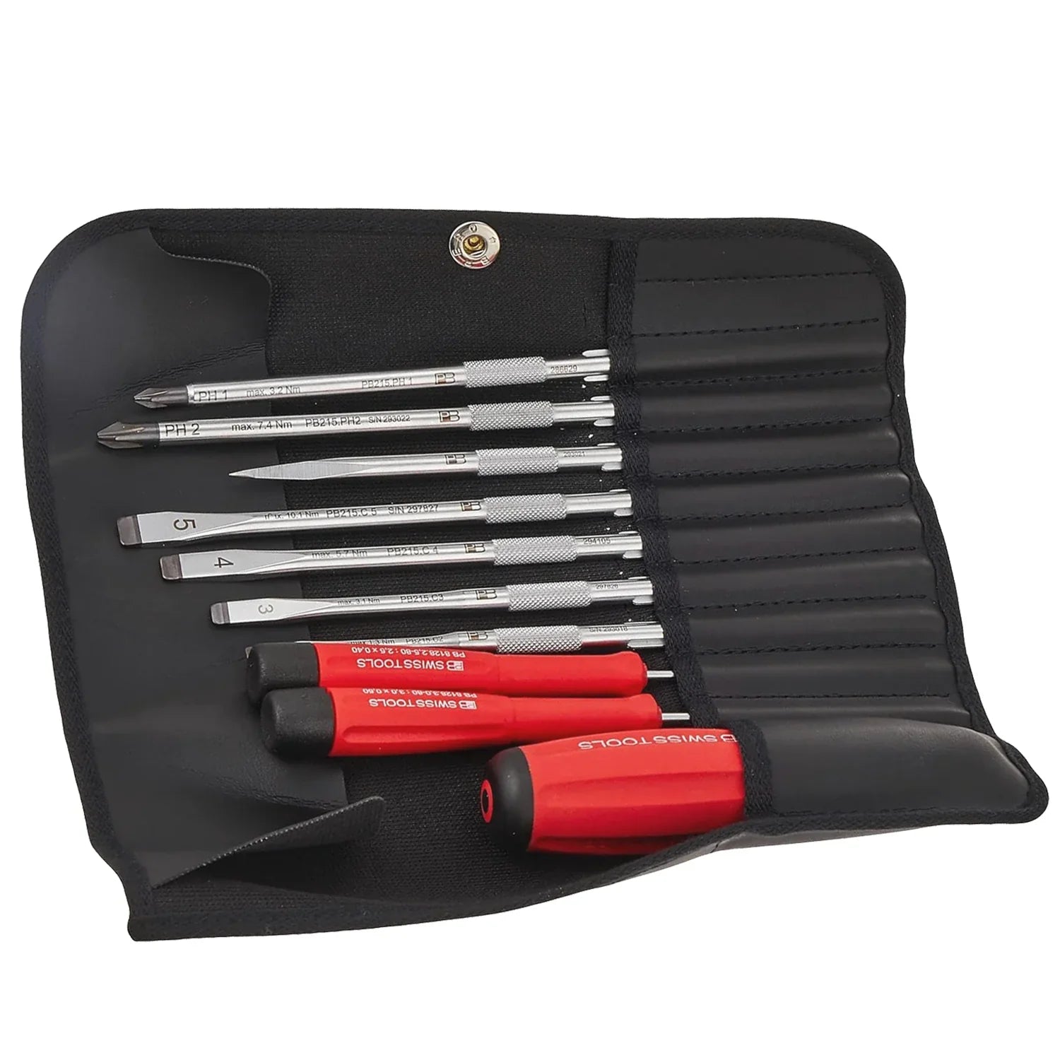 PB 8215.A - SwissGrip Screwdriver Set with Interchangeable Blades in a Leather Roll-Up Case