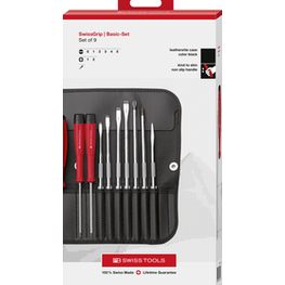 PB 8215.A - SwissGrip Screwdriver Set with Interchangeable Blades in a Leather Roll-Up Case