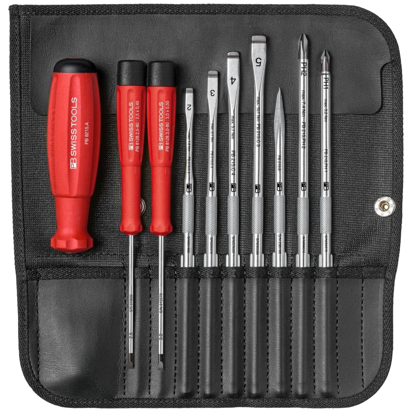 PB 8215.A - SwissGrip Screwdriver Set with Interchangeable Blades in a Leather Roll-Up Case