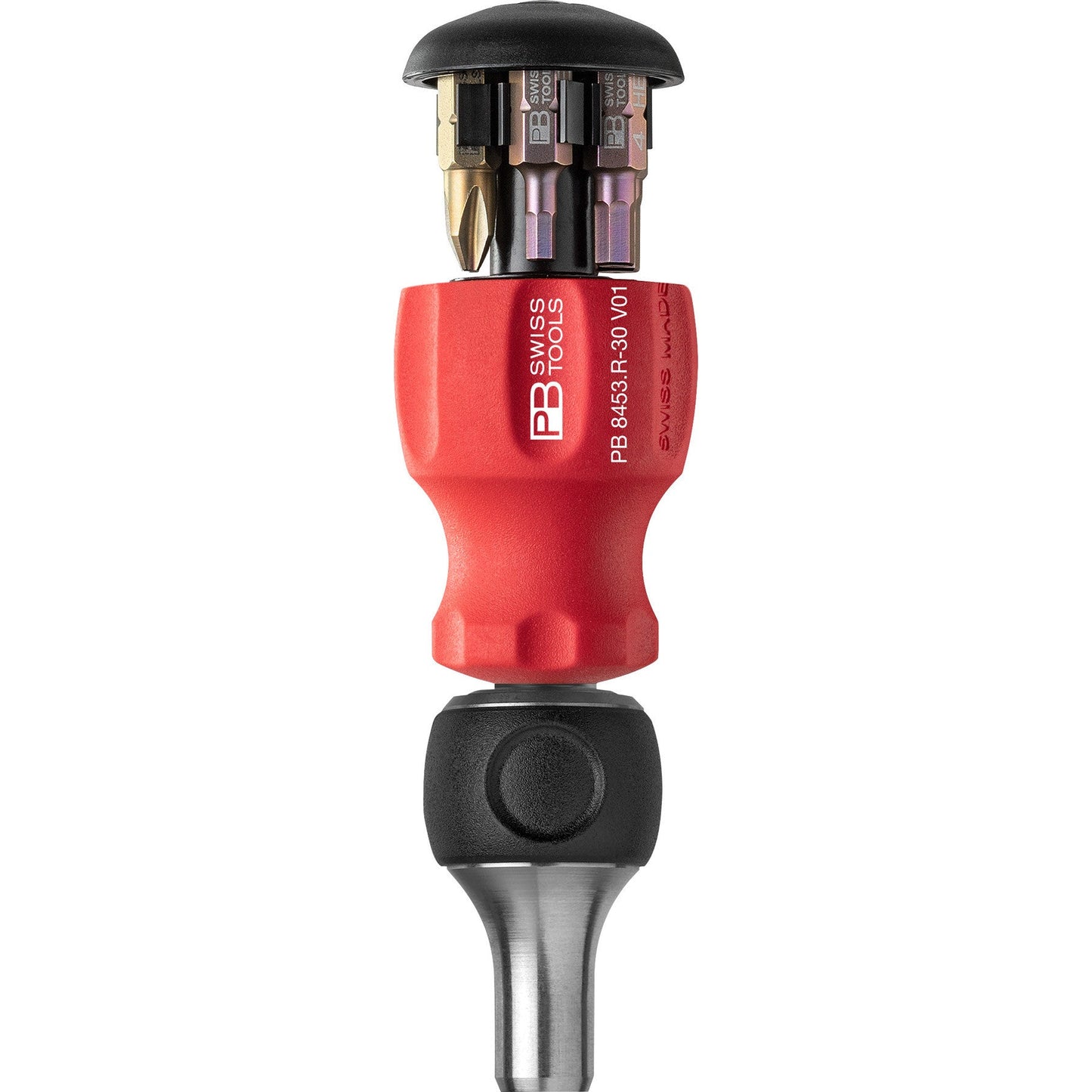PB 8453 R-30 Insider Stubby Ratchet - Pocket Tool, ratchet handle with integrated bit magazine and 6 PrecisionBits C6