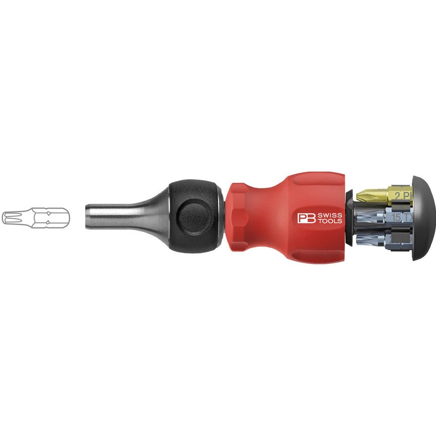 PB 8453 R-30 Insider Stubby Ratchet - Pocket Tool, ratchet handle with integrated bit magazine and 6 PrecisionBits C6