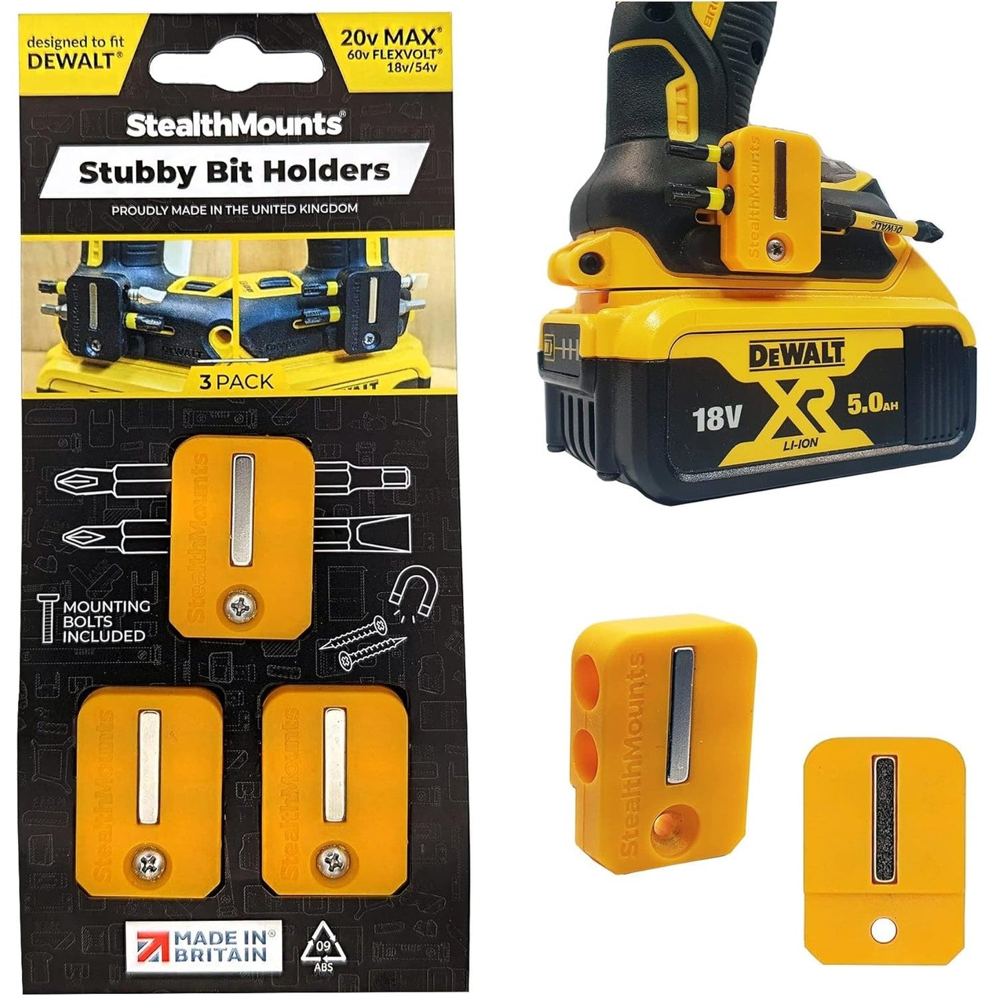StealthMounts Stubby Magnetic Bit Holder for Dewalt XR & Flaxvolt Tools