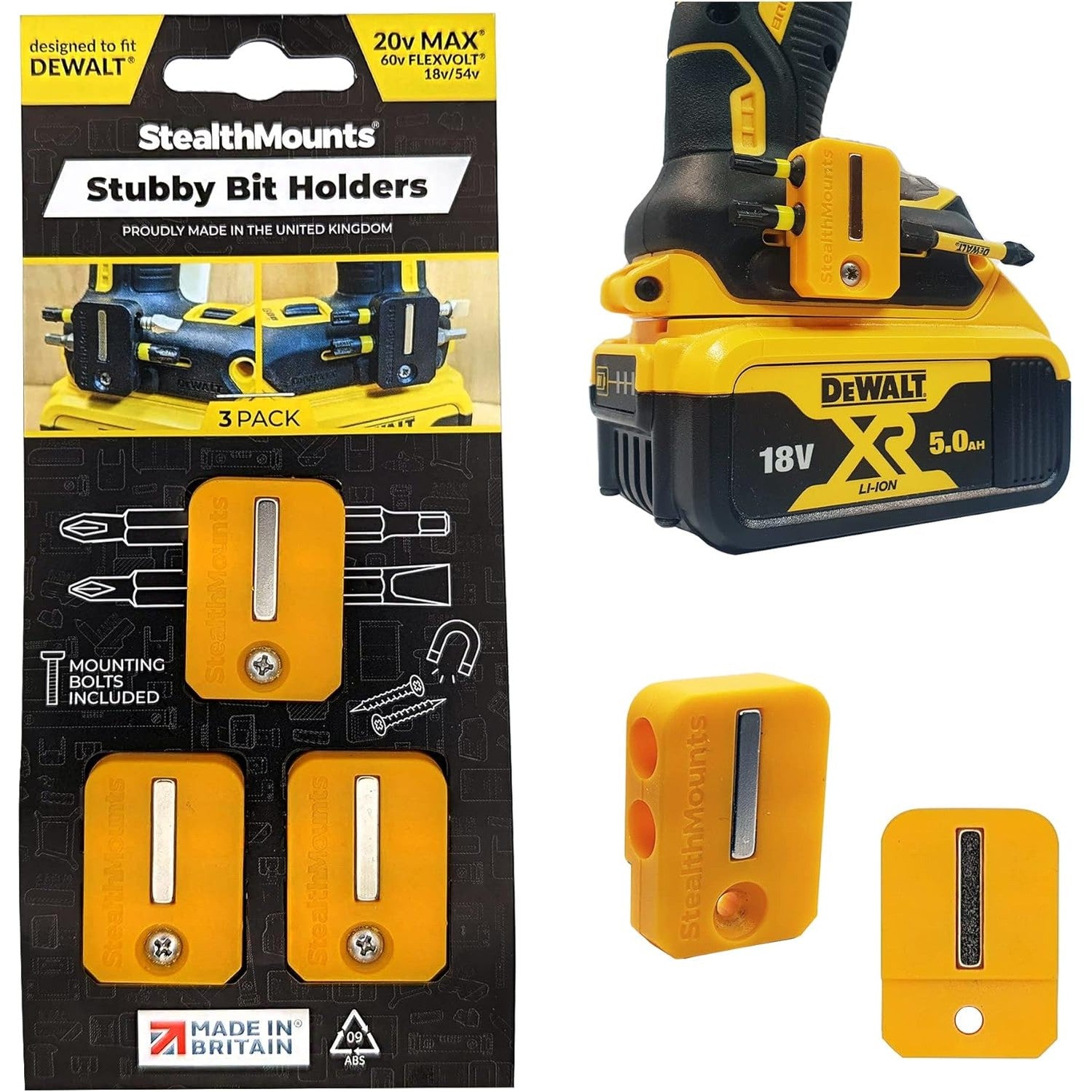 StealthMounts Stubby Magnetic Bit Holder for Dewalt XR & Flaxvolt Tools