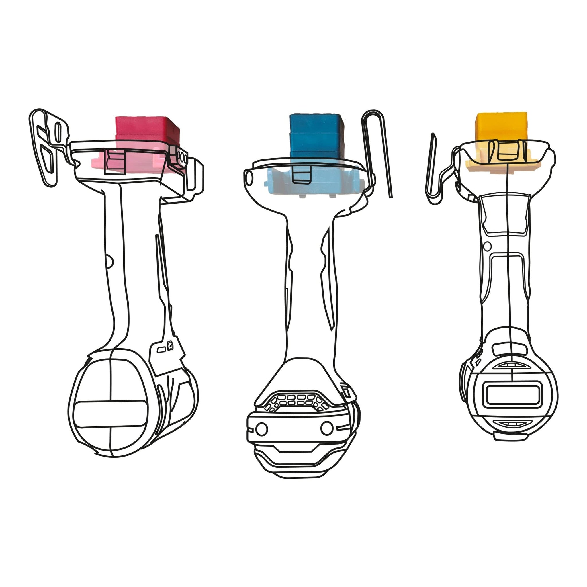 StealthMounts Tool Mount 12mm Spacers, Red, Yellow, Black & Teal