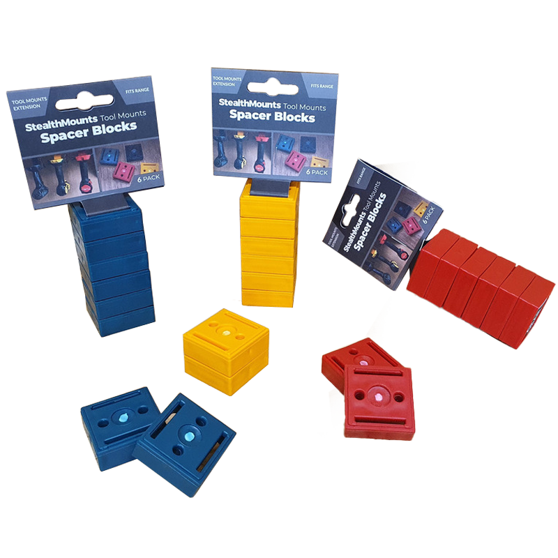 StealthMounts Tool Mount 12mm Spacers, Red, Yellow, Black & Teal