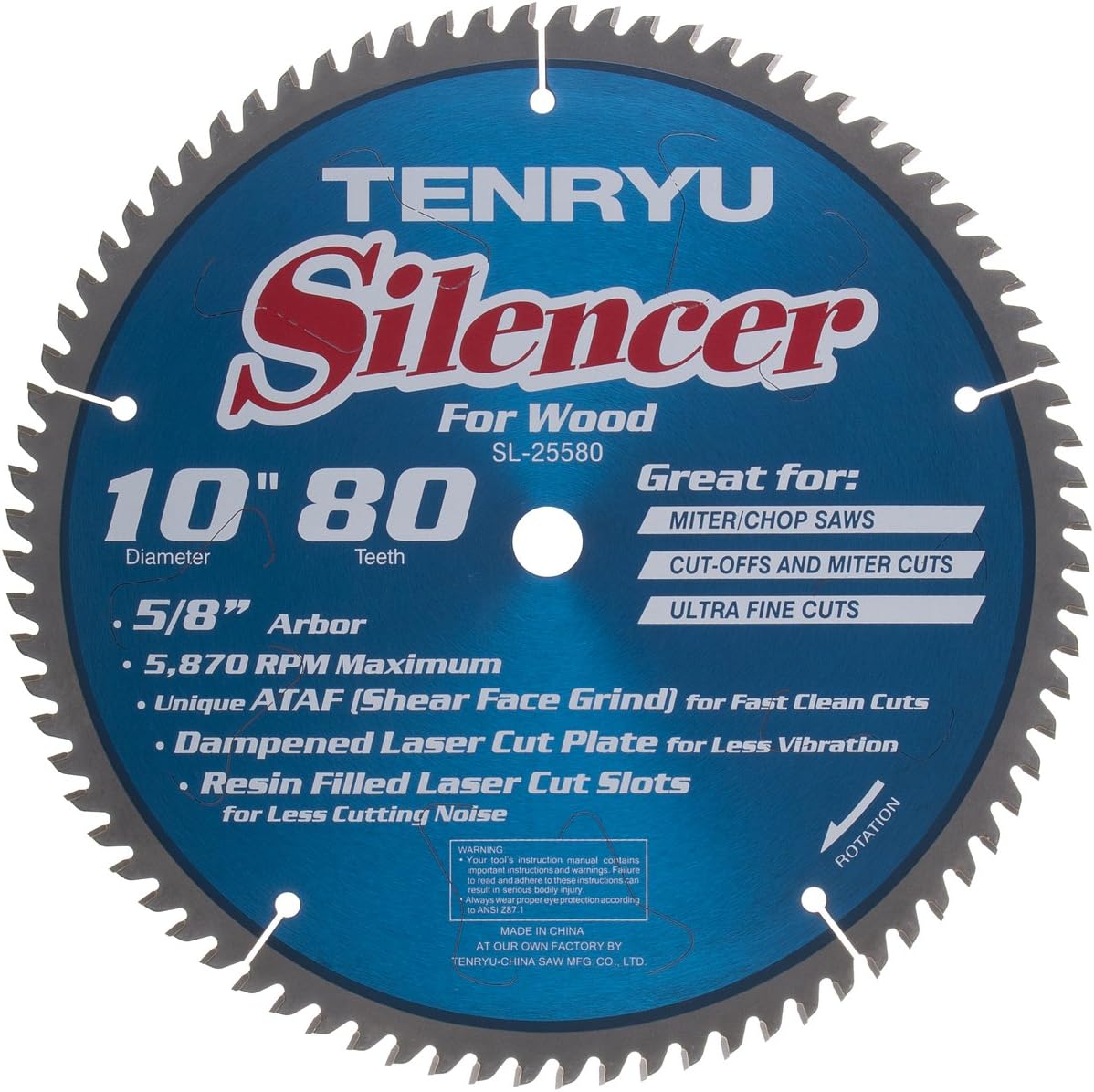Tenryu SL-25580 Silencer-Series 10" X 80T 5/8" Arbor